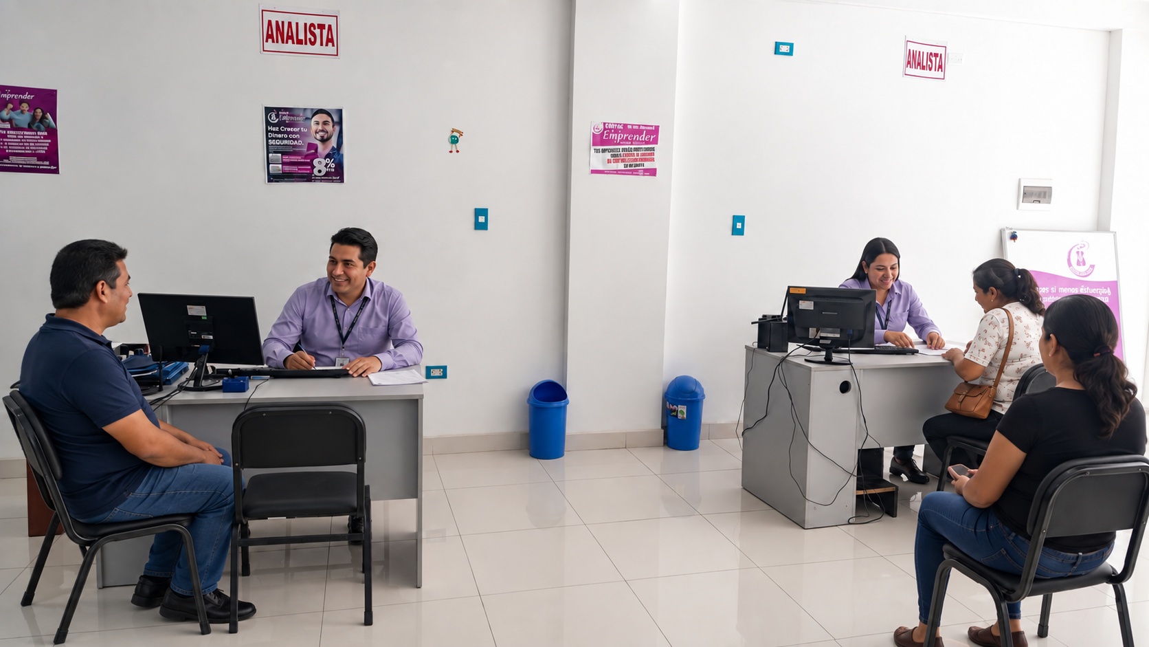 Analistas atendiendo y brindando información a clientes en la Oficina Las Américas