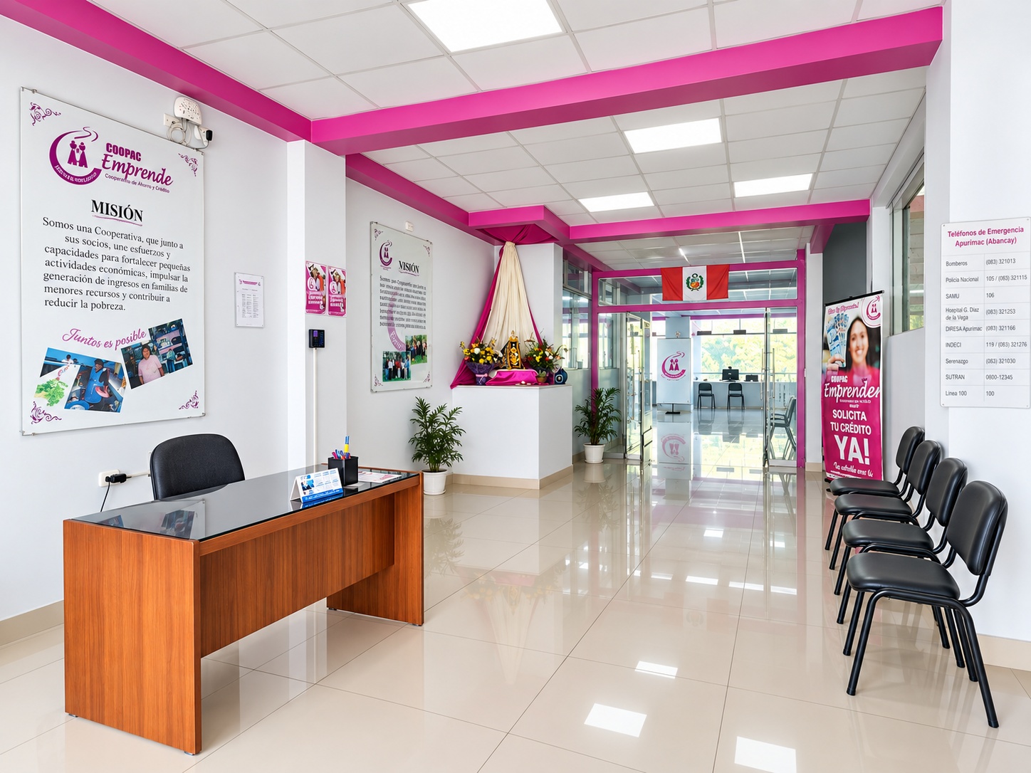 Hall de atención de la Oficina Principal de COOPAC Emprender